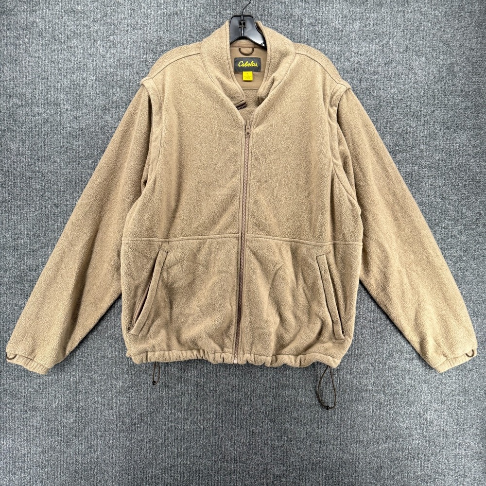 Cabelas Sweater Mens XL Tan Fleece Full Zip Convertible Sleeve‎ Outdoors Hiking